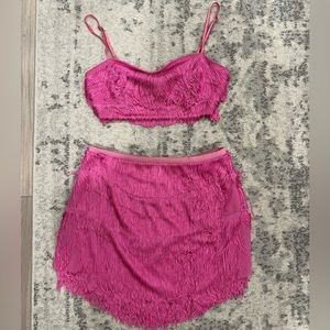 Pink Fringe Skirt Set